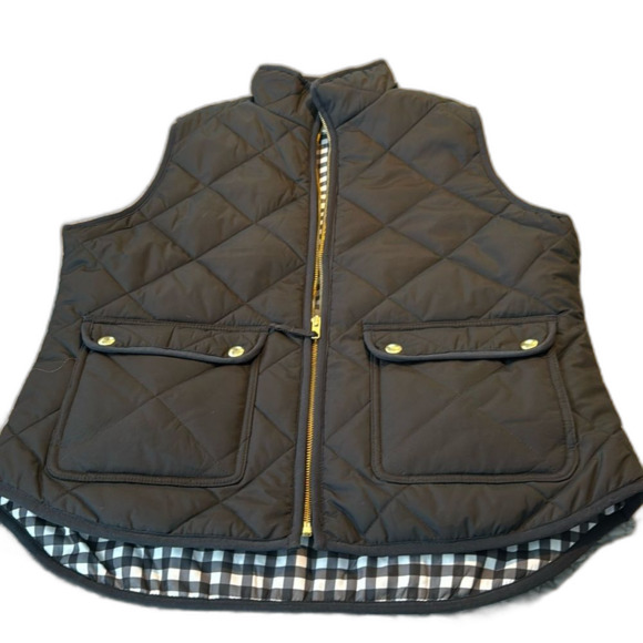 J Crew NWOT Excursion Quilted Vest Puffer Vest Gingham Lined Black AP678 Size M - Picture 1 of 8